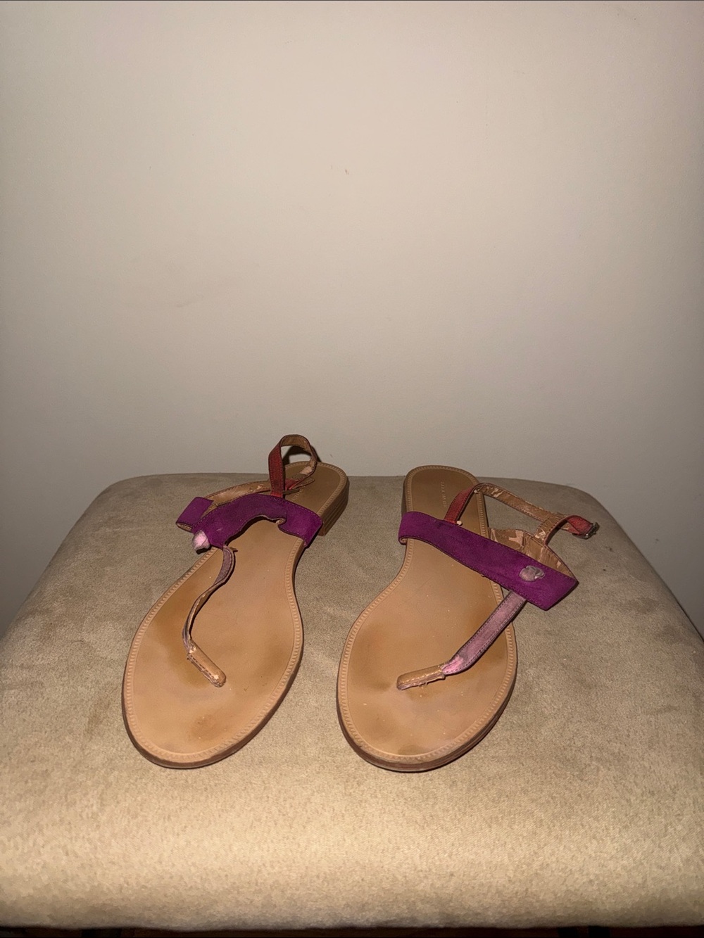 Zara Purple Suede T-Strap Flat Sandals
